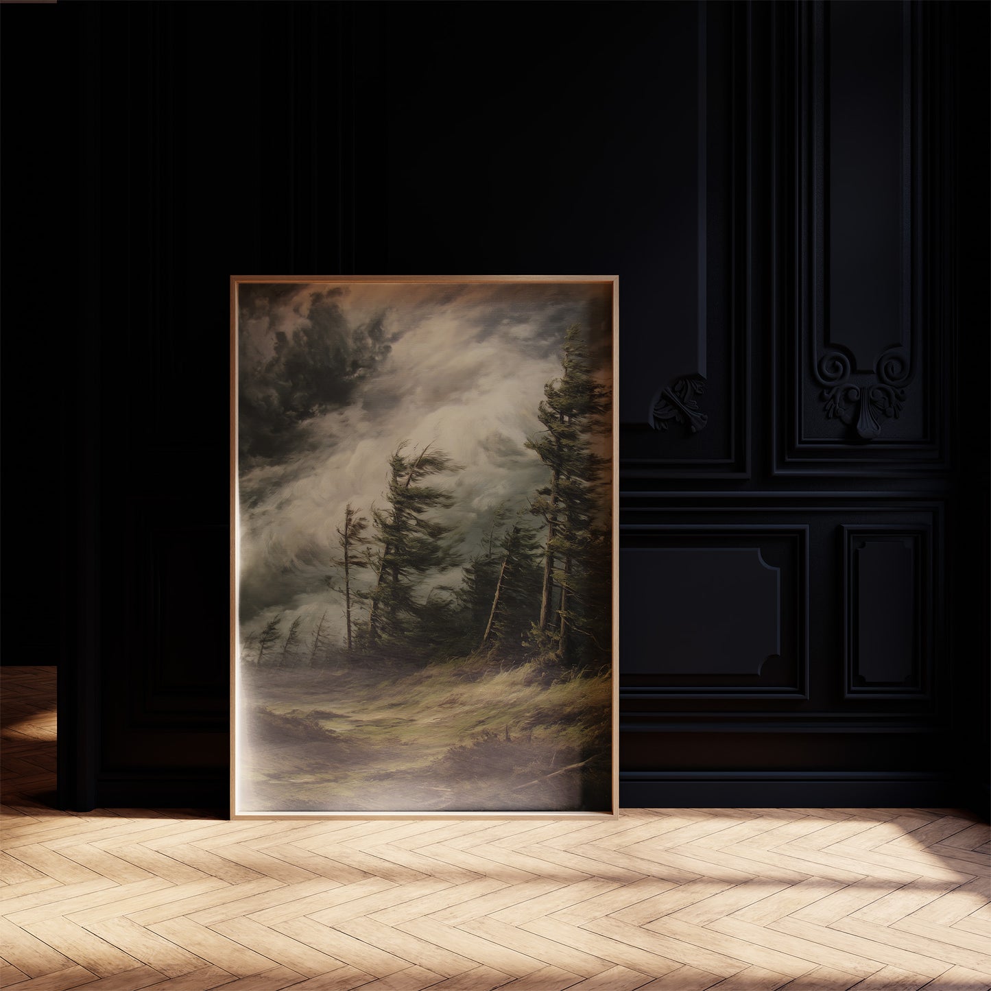 Storm Bends Pines Against Sky