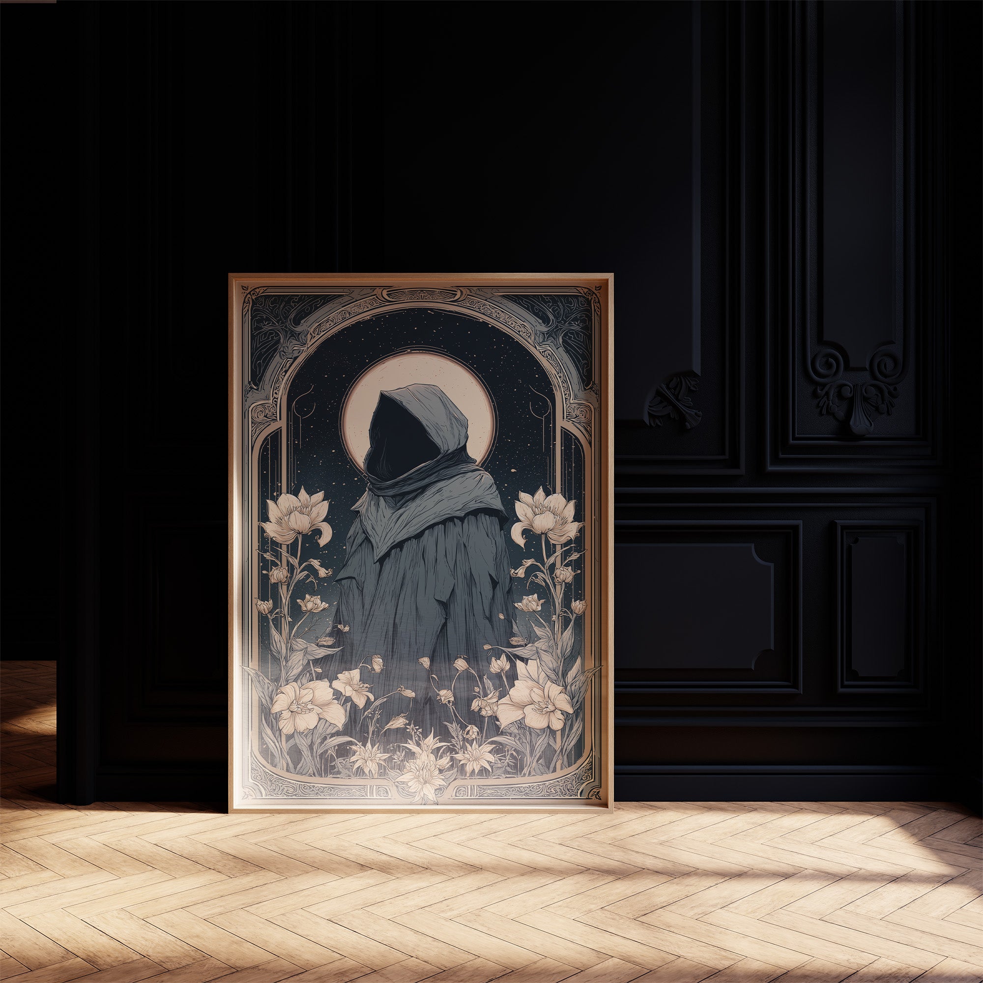 Moonlit Pilgrim Among Lotus Blossoms