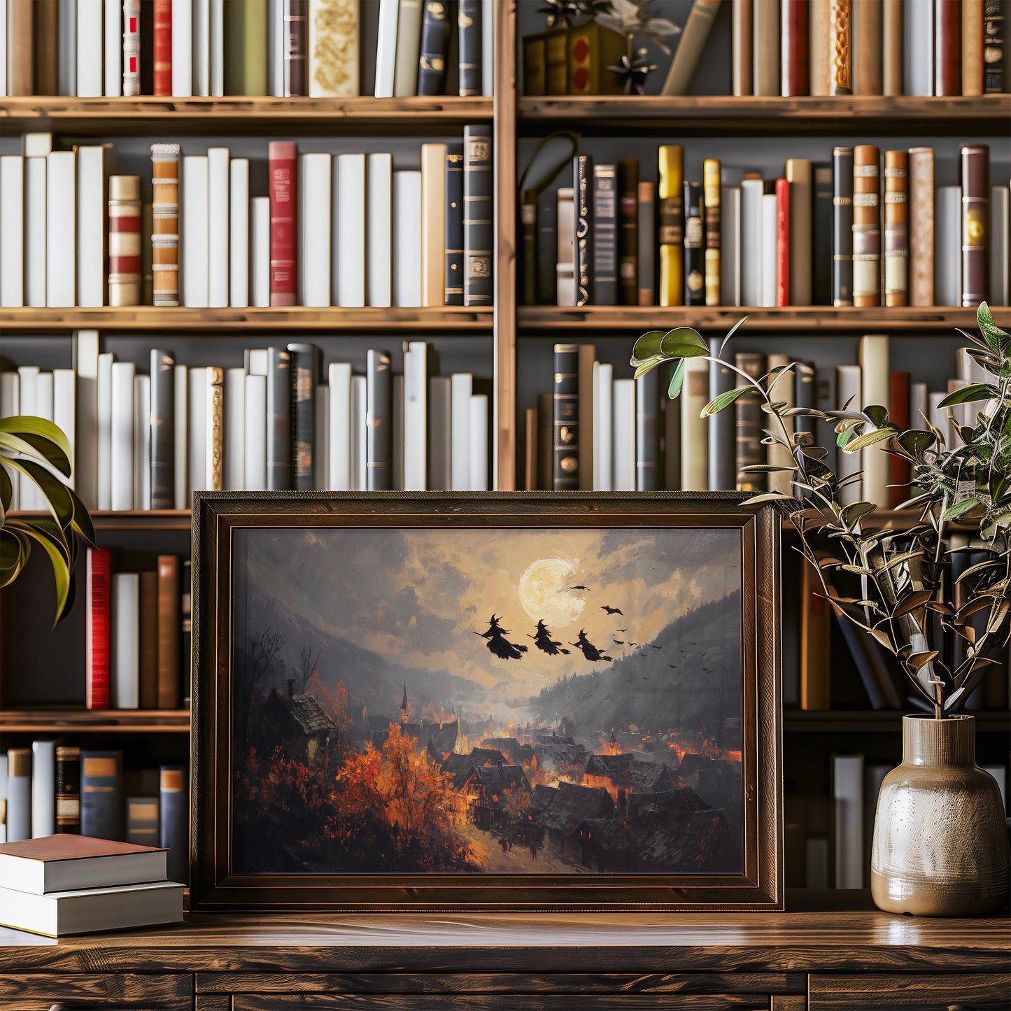 Witches Soar Over Burning Village