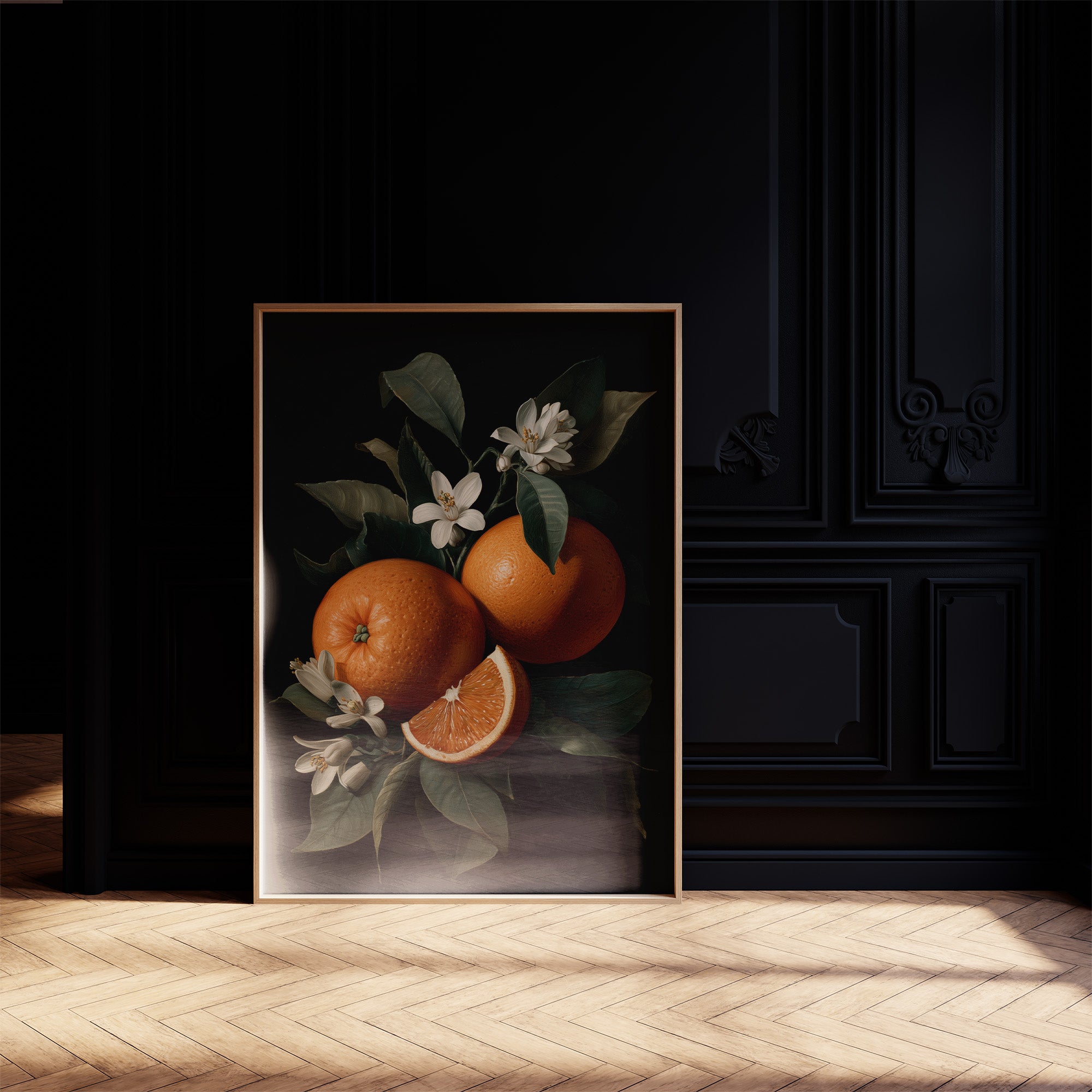 Citrus Blooms Against Midnight Velvet