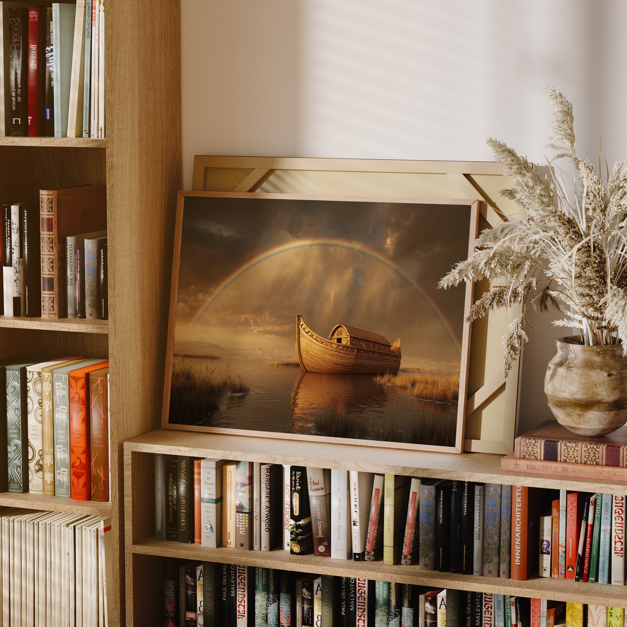 Wooden Ark Beneath Rainbow Promise