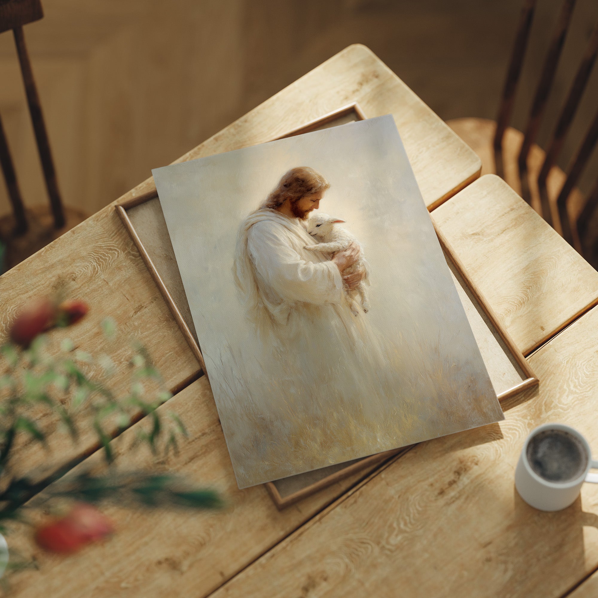 Tender Shepherd Holds Lost Lamb