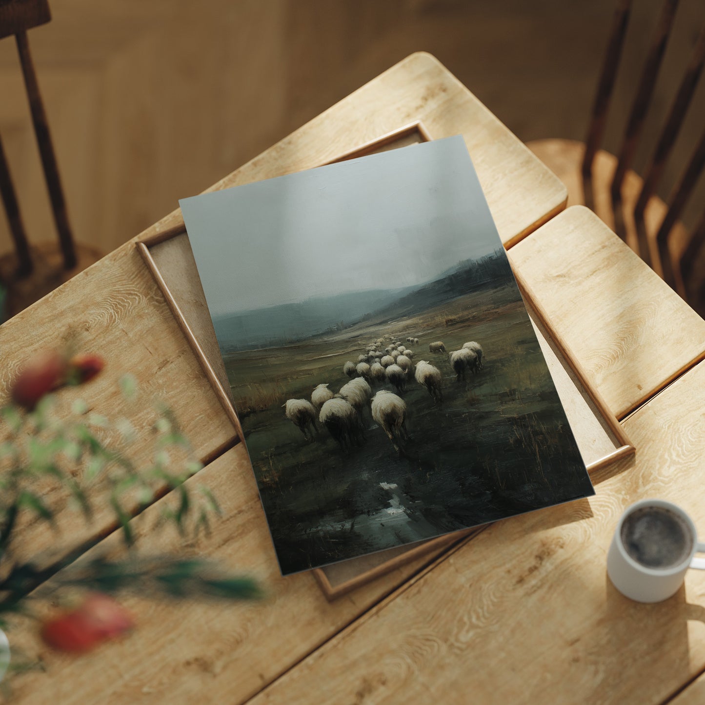Flock Wanders Through Misty Moors