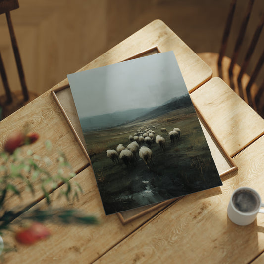 Flock Wanders Through Misty Moors