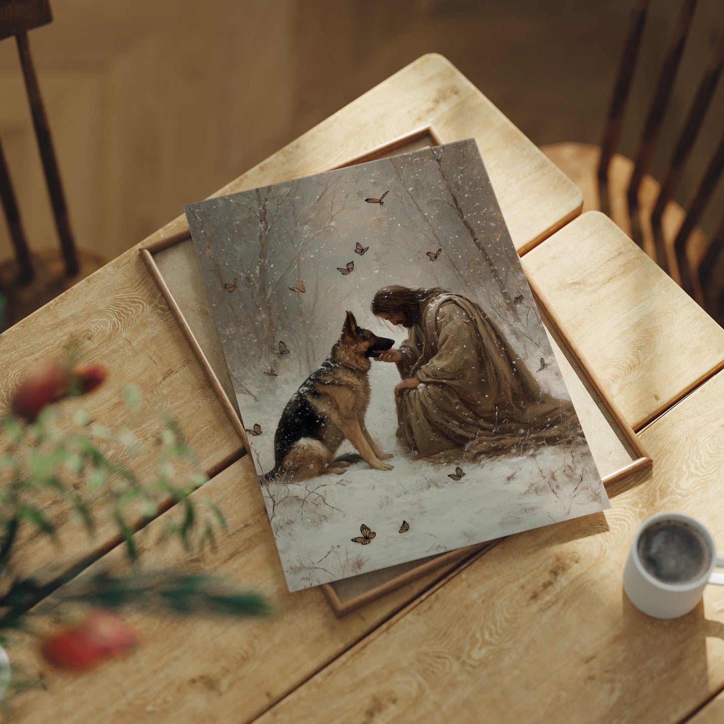 Winter's Bond Amid Dancing Butterflies