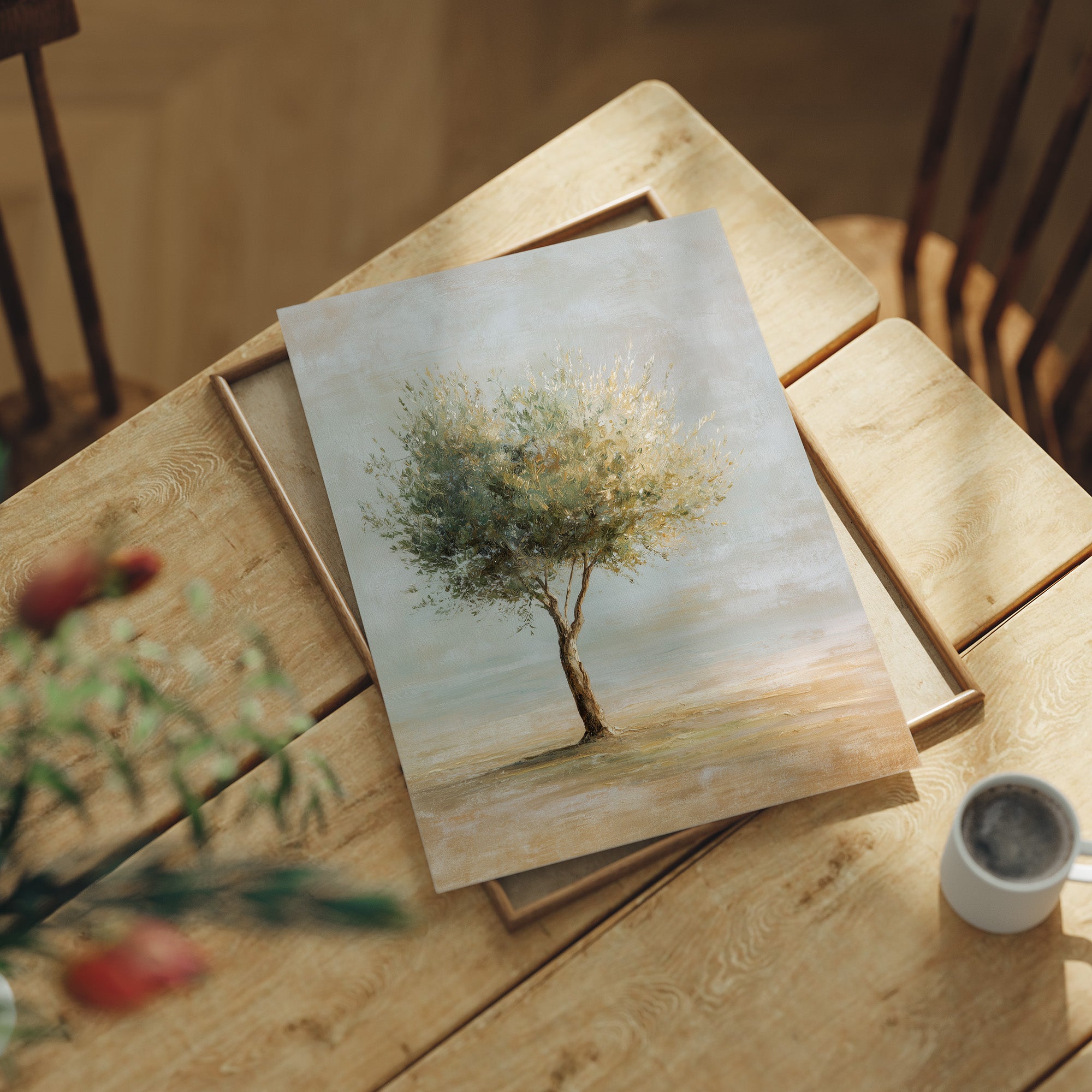 Solitary Olive Under Pale Sky