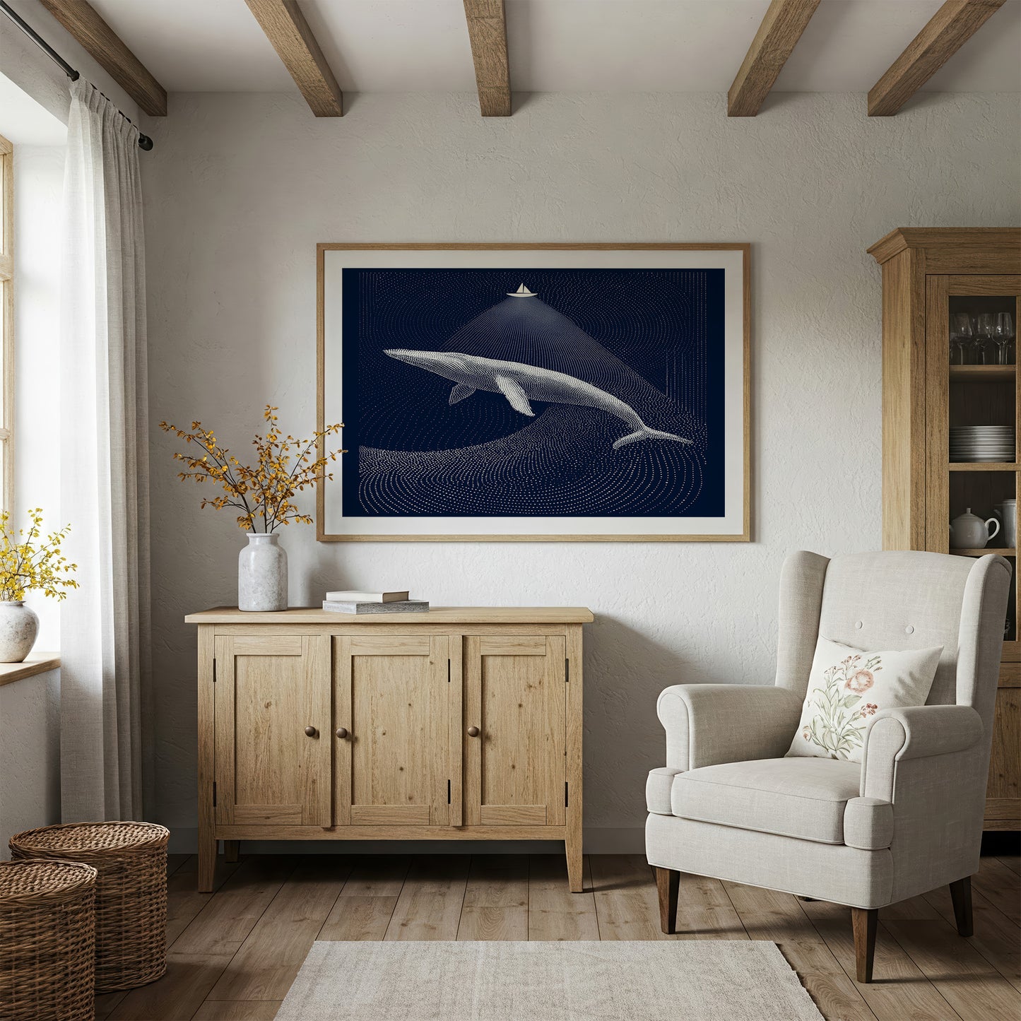 Tiny Vessel Above Ocean Giant