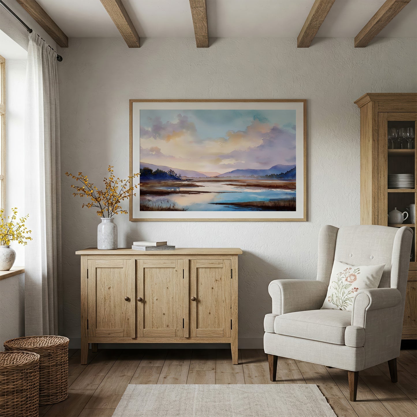 Lavender Lakes Between Distant Hills