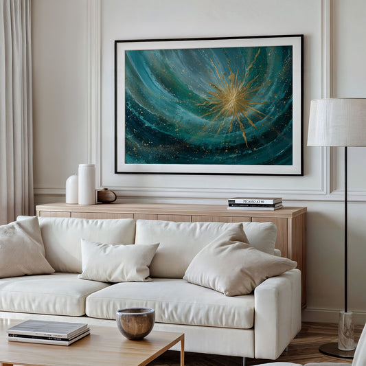 Teal Cosmos Births Golden Star