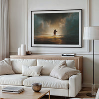 Solitary Figure Faces Rising Tide