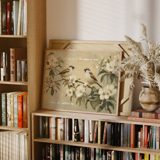 Sparrows Rest Among Blossom Branches