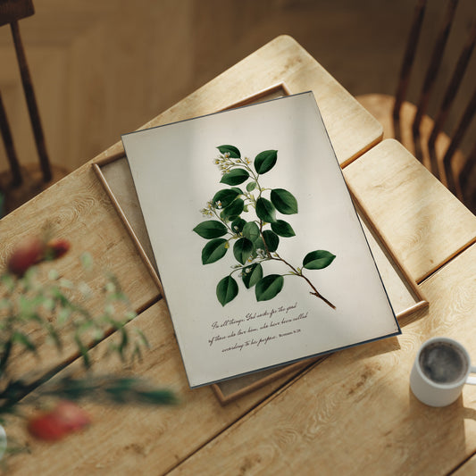Botanical Faith On Wooden Table
