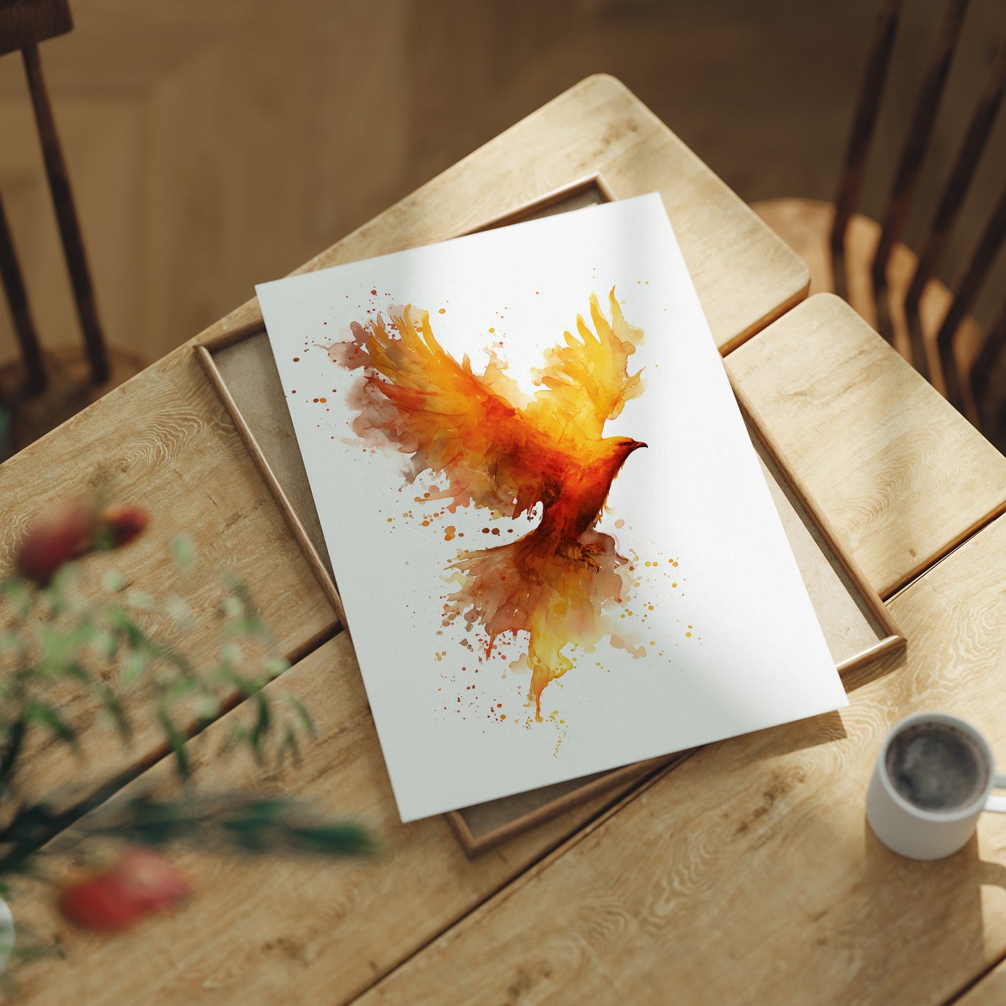 Phoenix Rising From Amber Flames