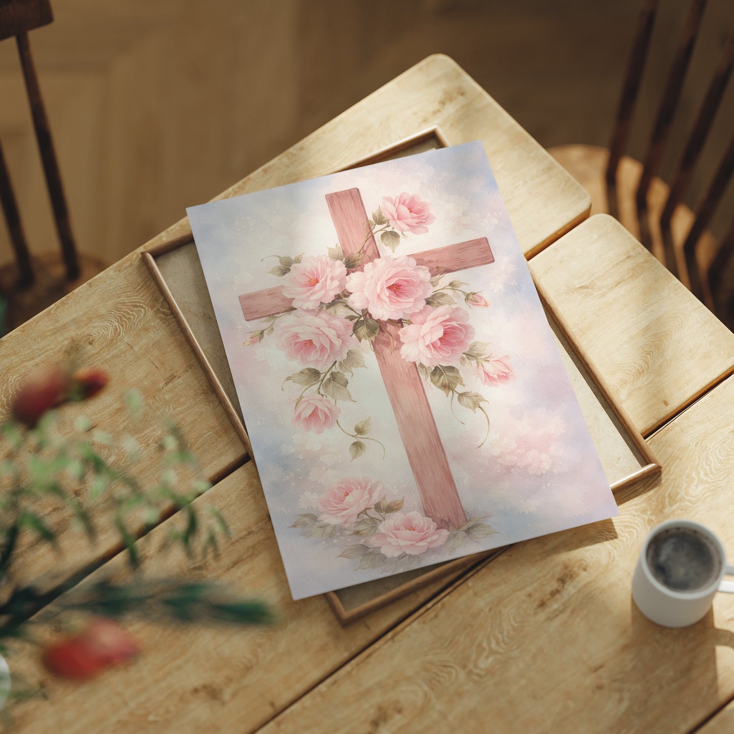 Blossoming Faith Embraces Wooden Cross