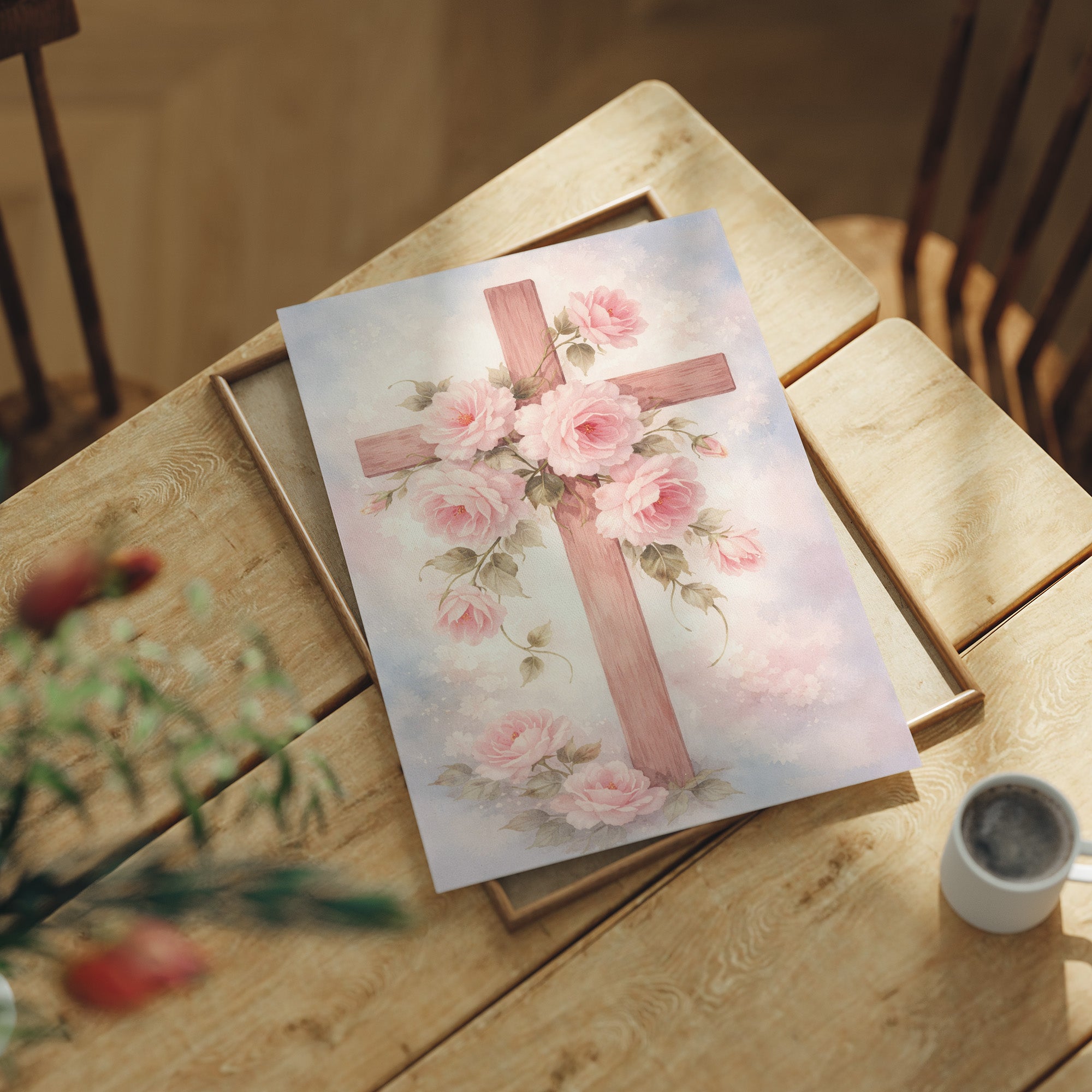 Blossoming Faith Embraces Wooden Cross