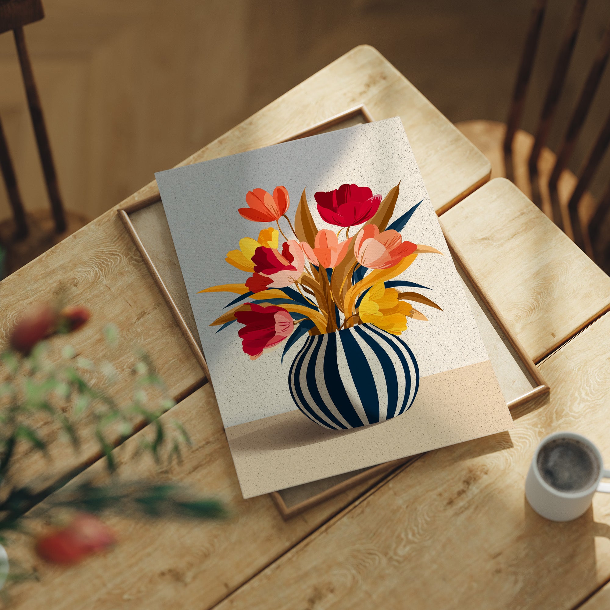 Vibrant Blooms in Striped Elegance