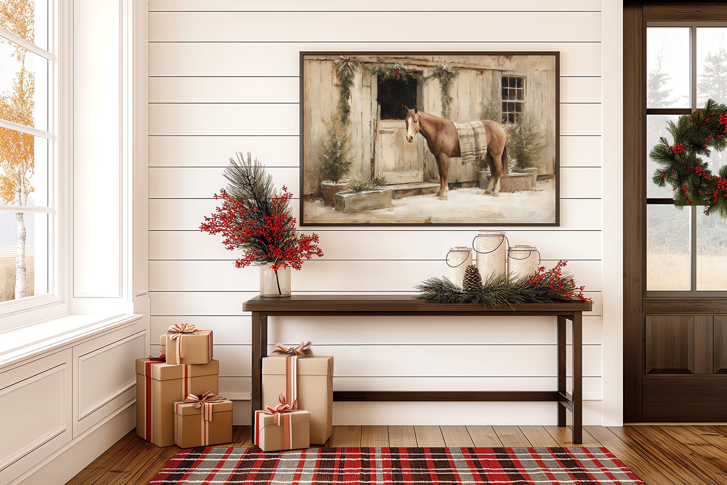 Festive Steed Awaits December's Journey