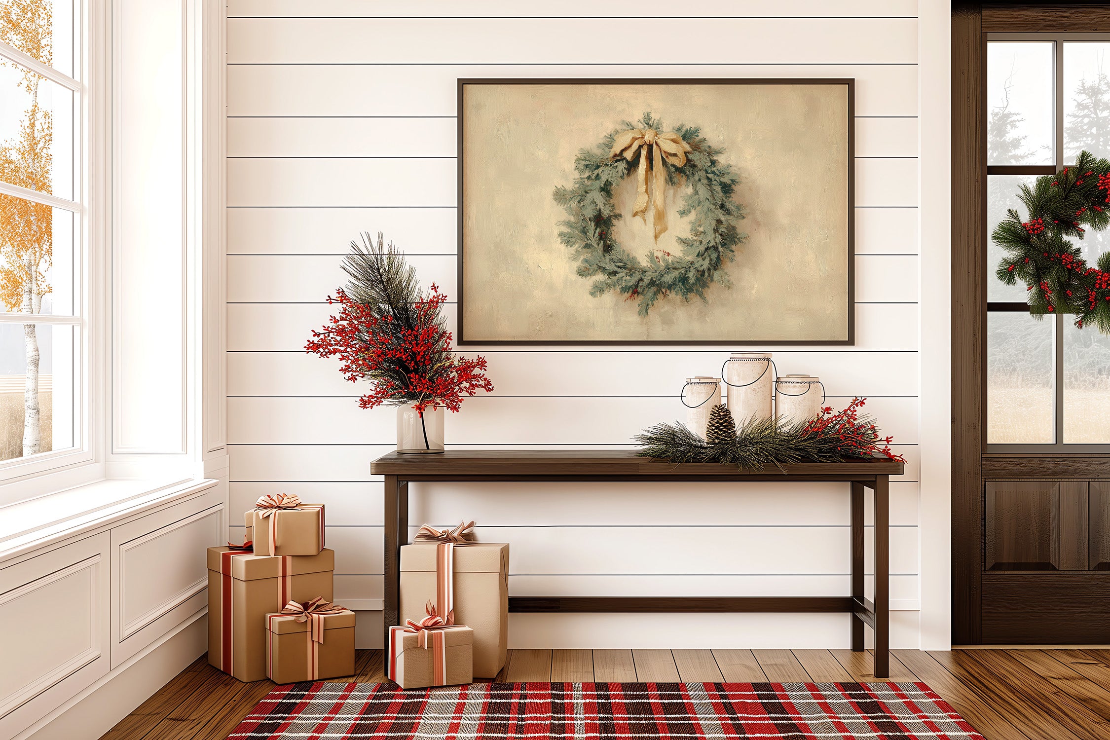 Evergreen Elegance in Warm Cream