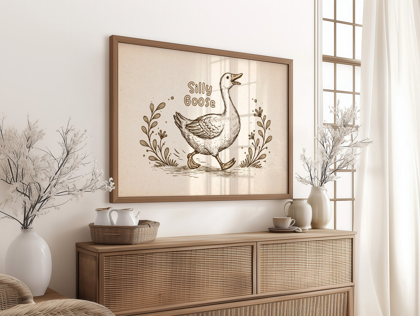 Whimsical Waddle Through Sepia Fields