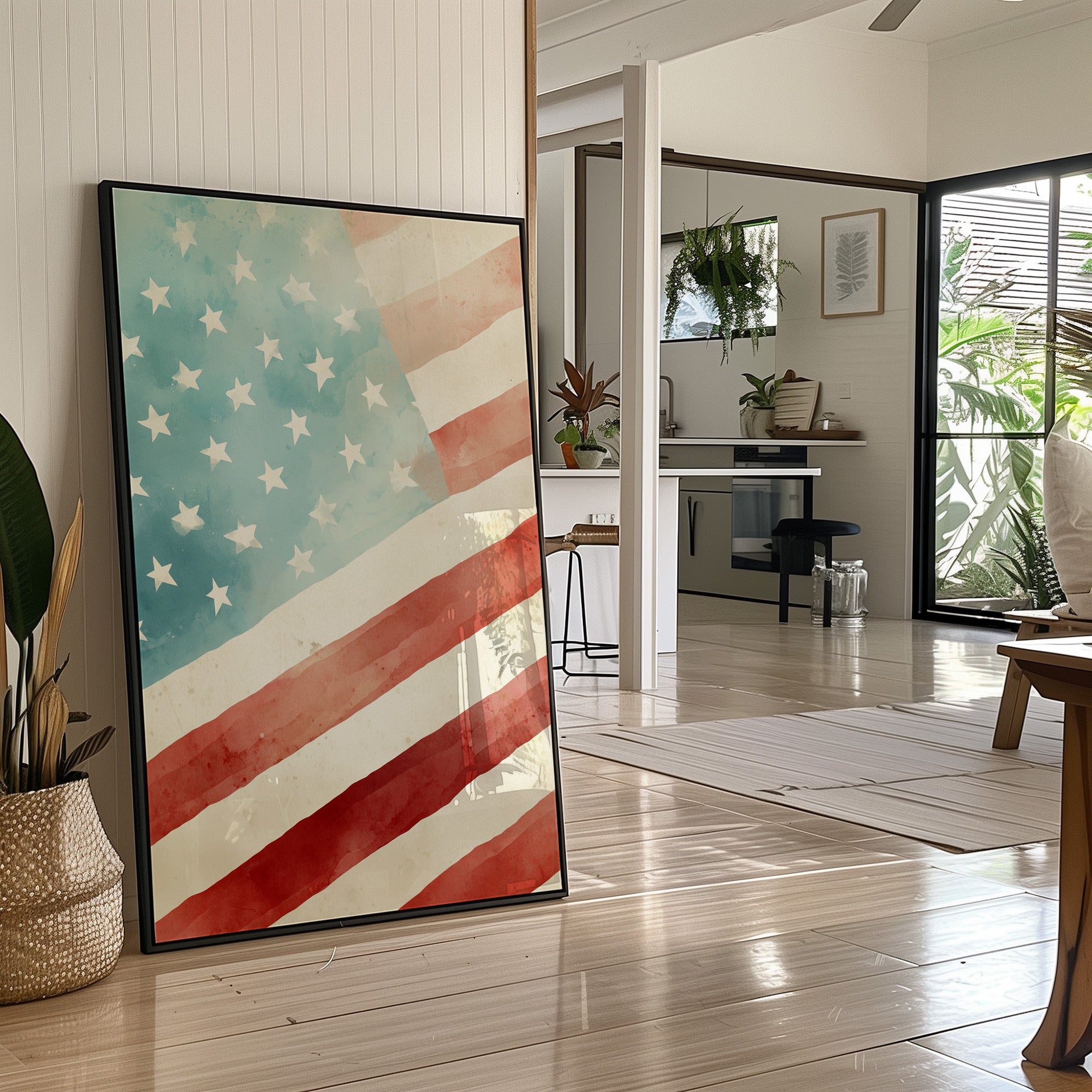 Watercolor Patriotism: America's Gentle Banner