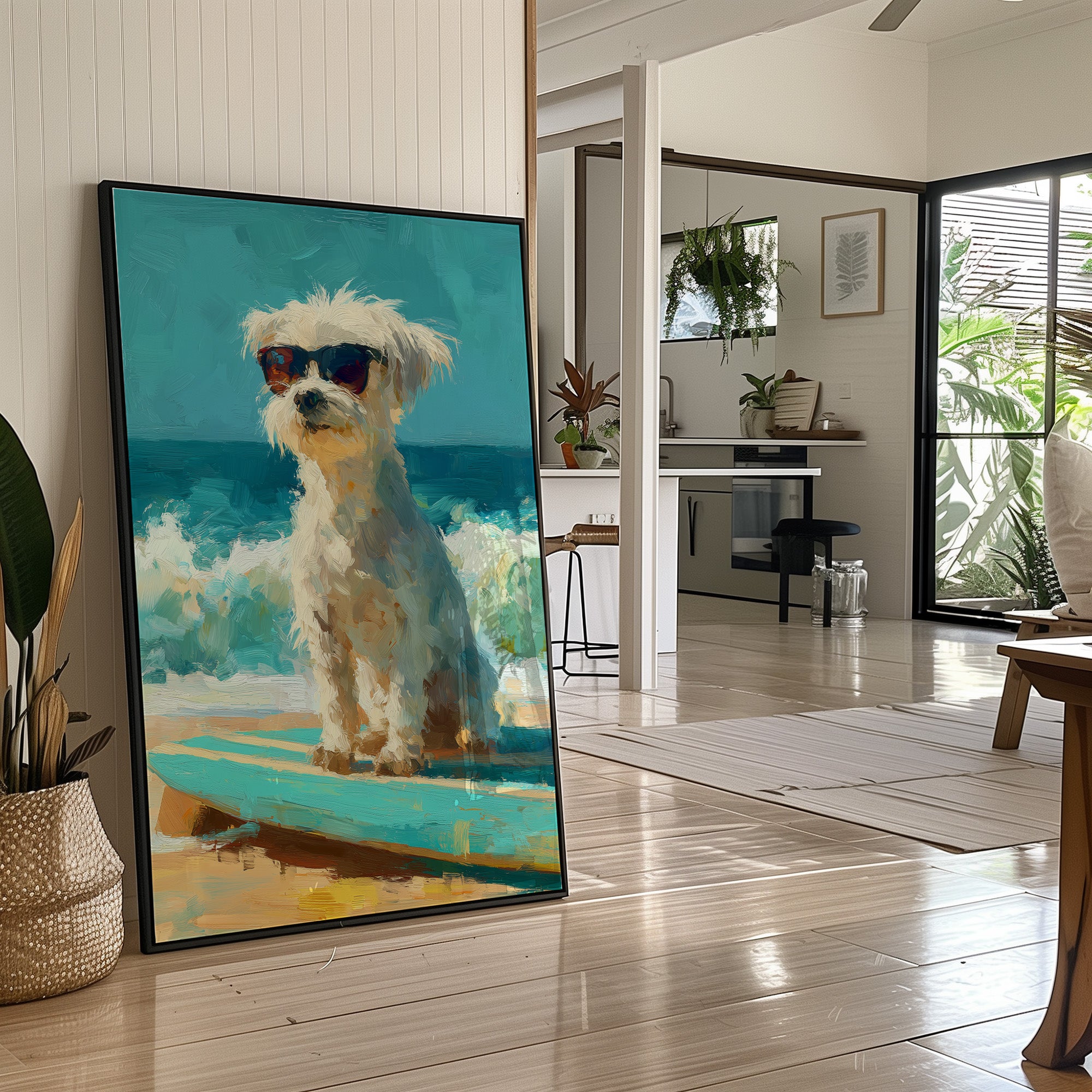 Beach Day Cool: Pup on a Surfboard