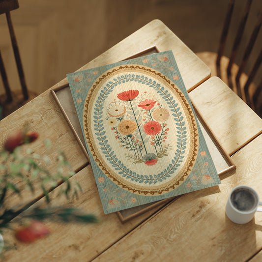 Botanical Medallion in Coral and Cream