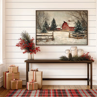 Crimson Barn in Winter's Embrace