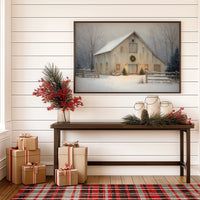 Snowfall Dreams Against Rustic Warmth