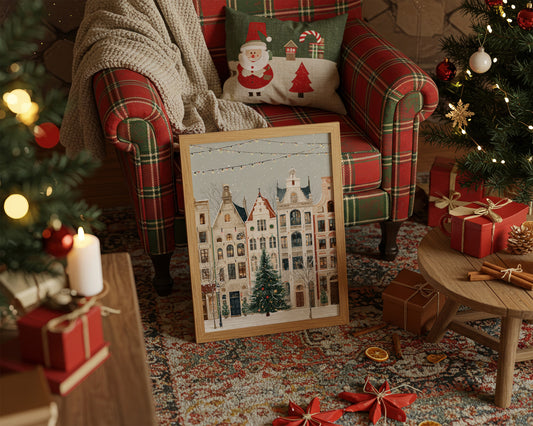Festive Canal Houses Beneath Winter's Veil
