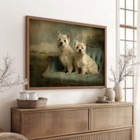 Two Terriers On Their Antique Settee