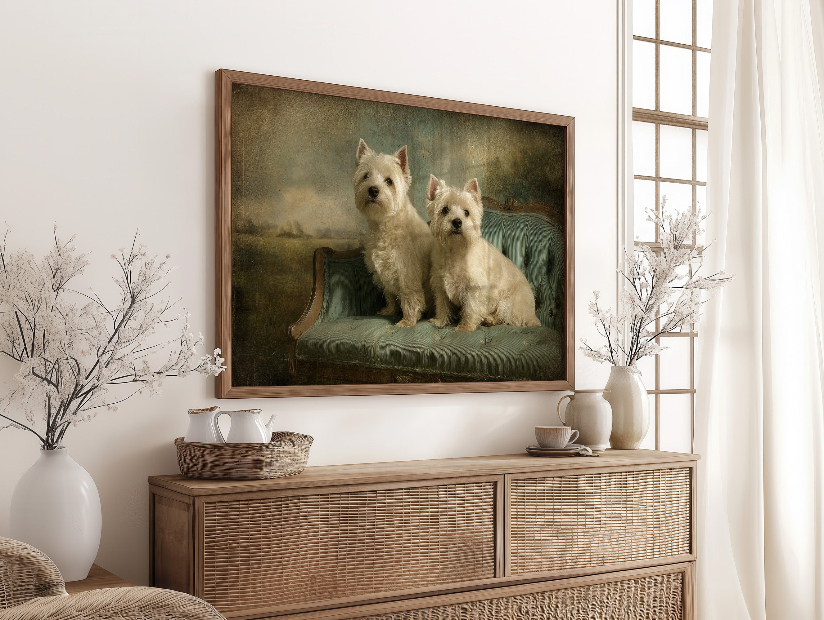 Two Terriers On Their Antique Settee