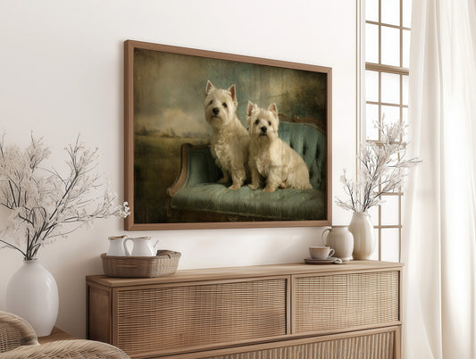 Two Terriers On Their Antique Settee