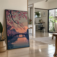 Cherry Blossoms Frame the Evening Bridge