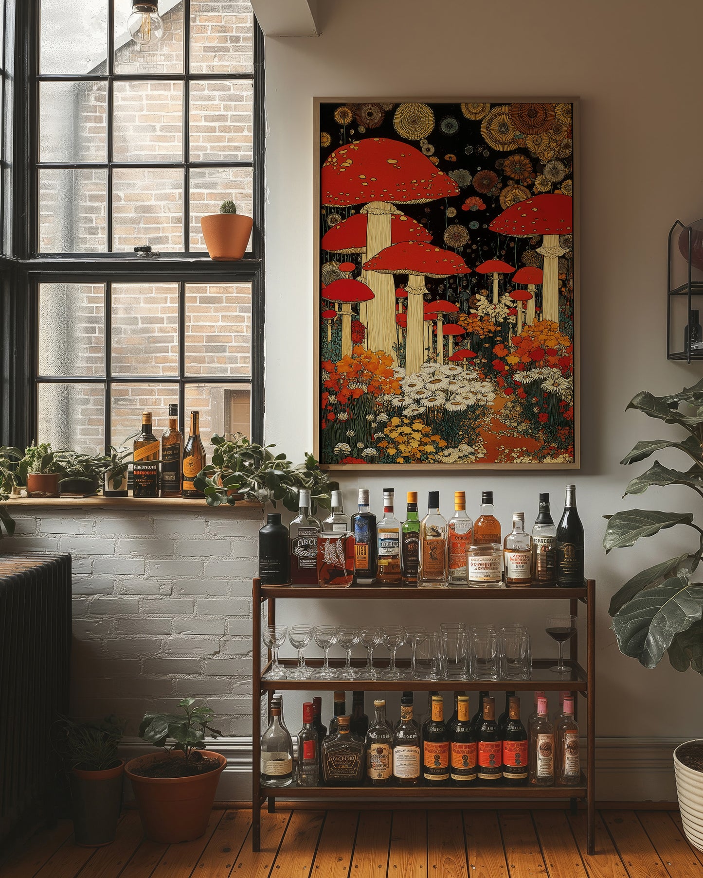 Crimson Mushrooms Dance Under Stars