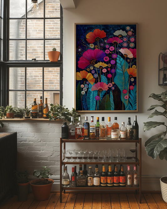 Midnight Garden Blooms Electric Dreams