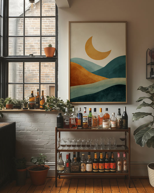 Golden Moon Rides Forest Waves