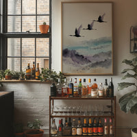 Three Cranes Cross Misty Waters