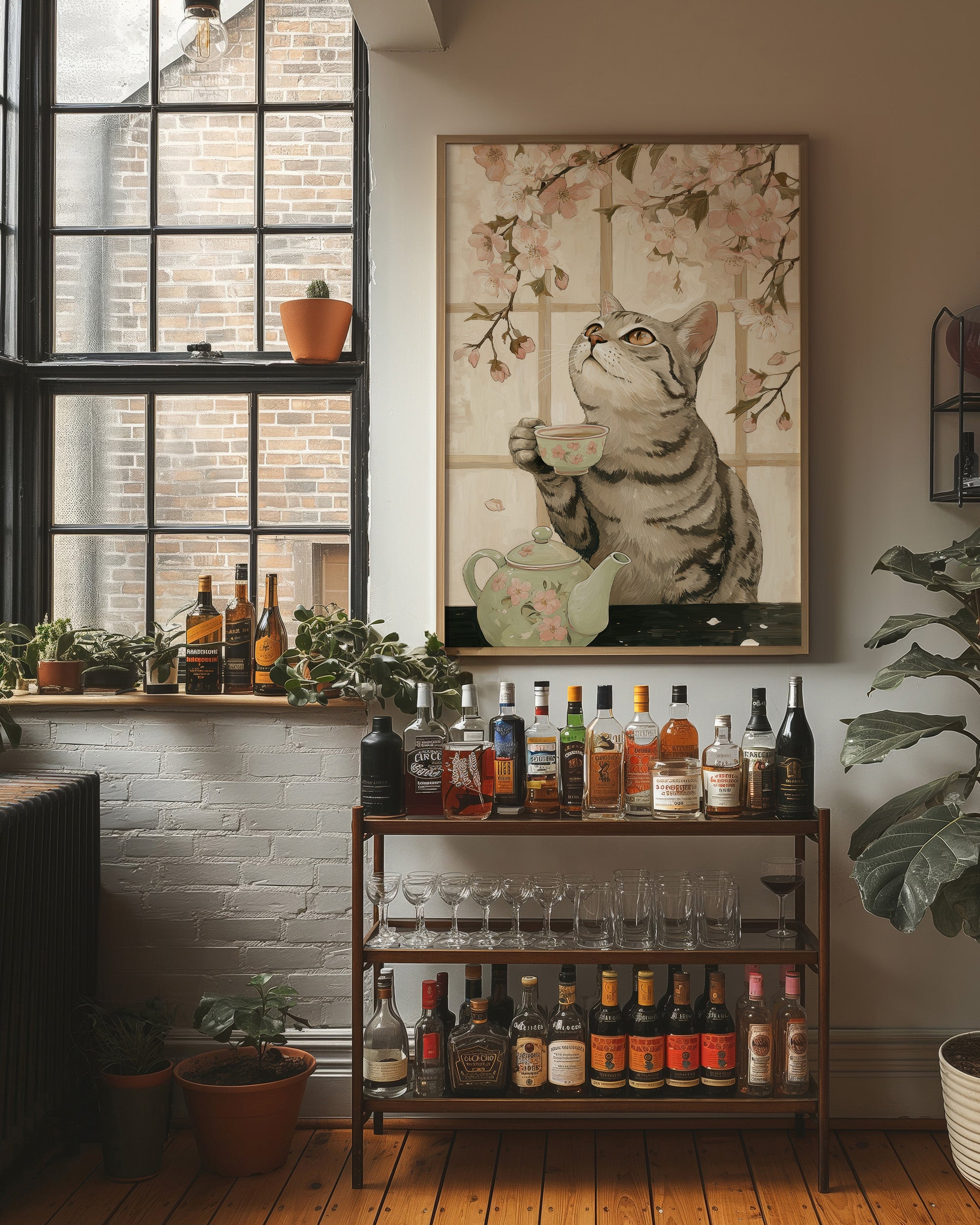 Cherry Blossom Tea With Curious Cat