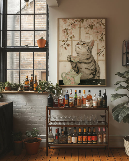 Cherry Blossom Tea With Curious Cat