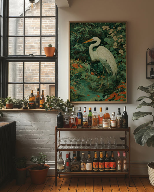 White Heron Among Garden Secrets