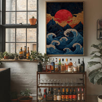 Red Moon Rises Over Stormy Peaks