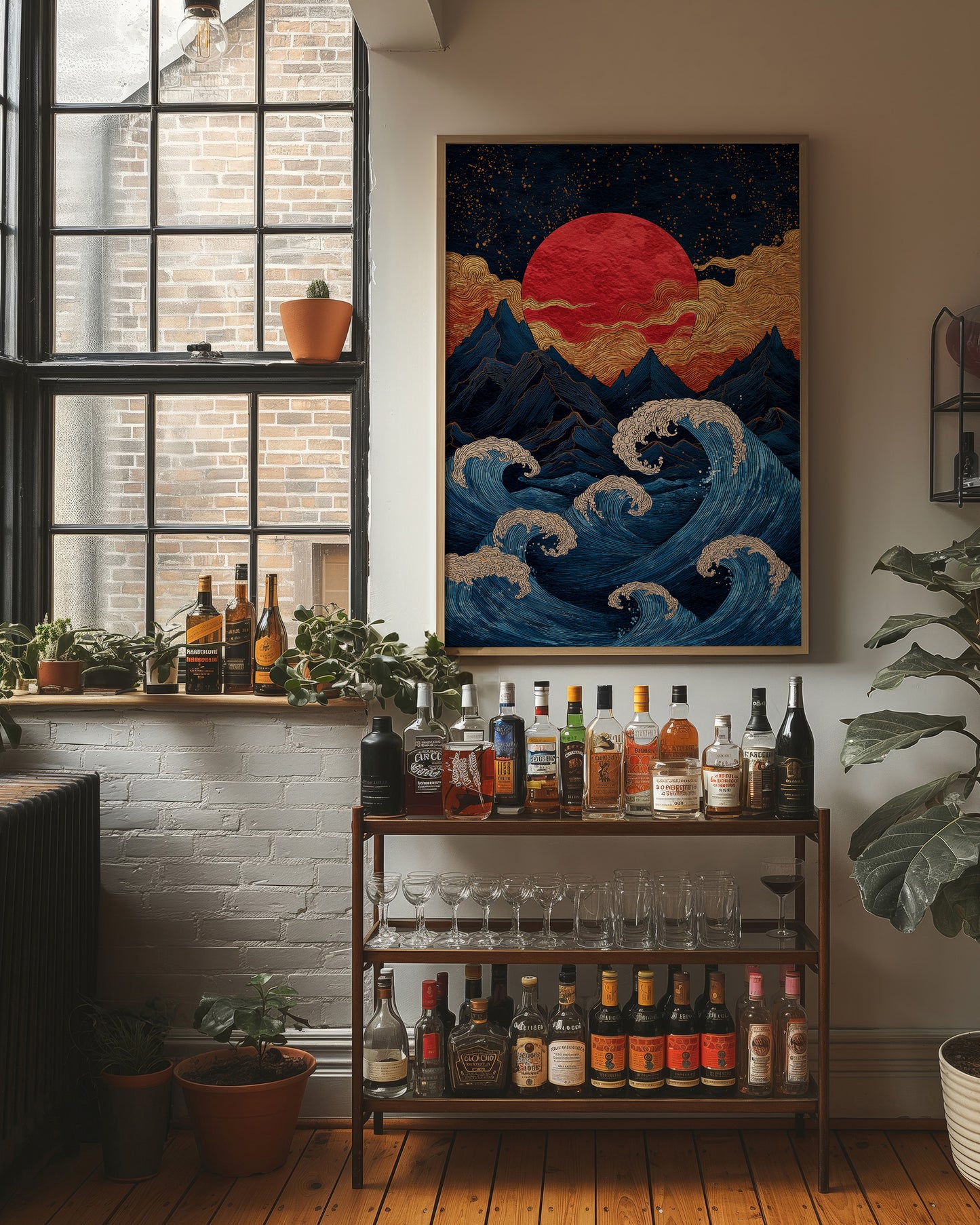 Red Moon Rises Over Stormy Peaks