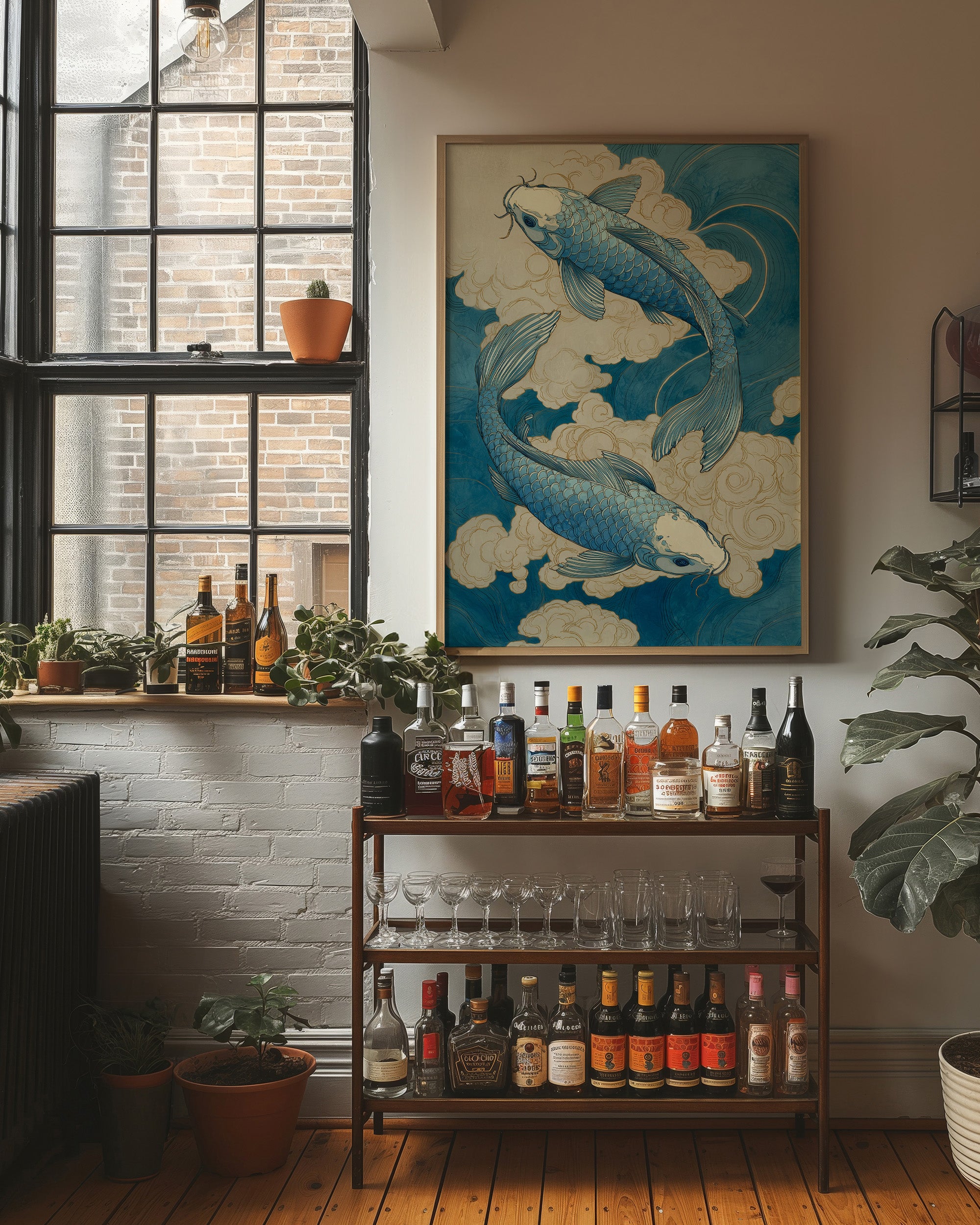 Azure Koi Dance Through Clouds