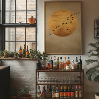 Birds Cross The Golden Moon Rise