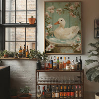 White Duck Among Spring Blossoms