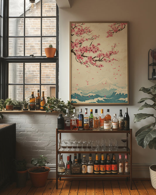 Cherry Blossoms Dance Above Waves