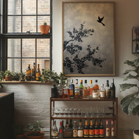 Bird Takes Flight Through Cherry Blooms