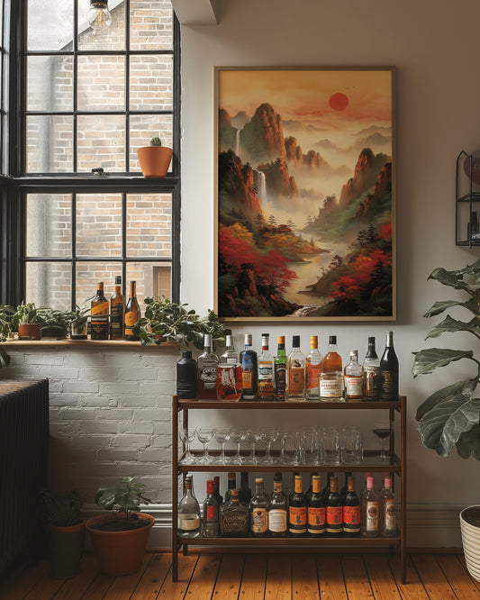 Red Maples Dance Through Mountain Mist