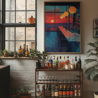 Lanterns Float Above Empty Barstools