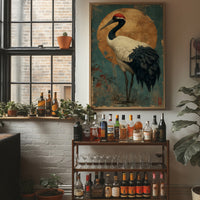 Noble Crane Against Golden Moon